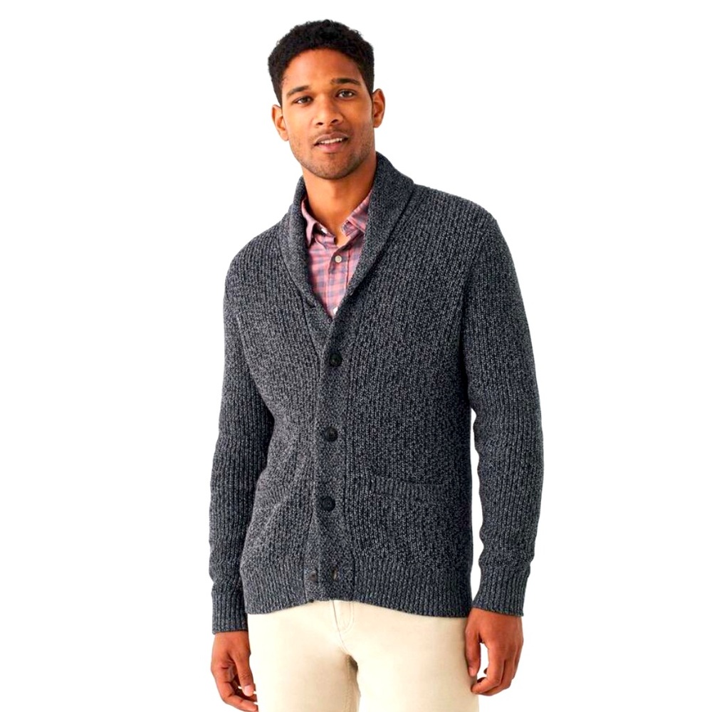 New Faherty Mens Marled Cotton Caridgan Large Charcoal